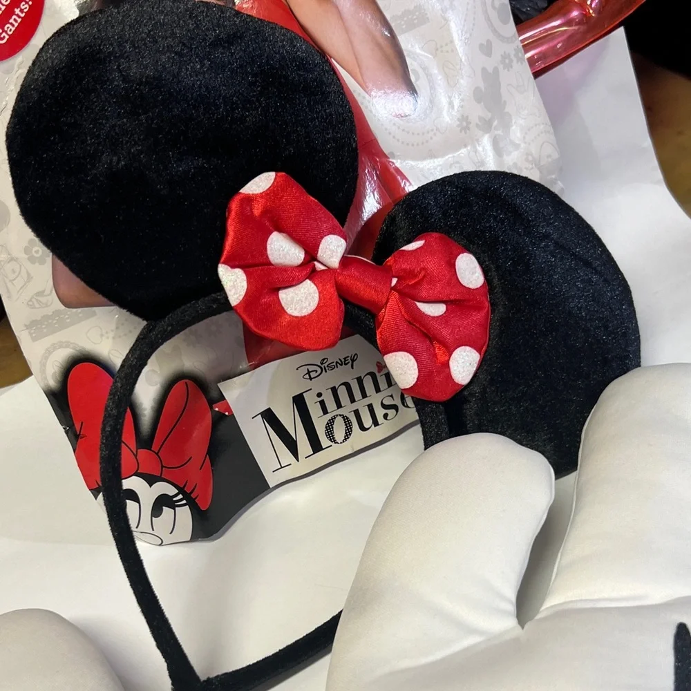 Disney Minnie Mouse Ears with Red Bow and White Gloves